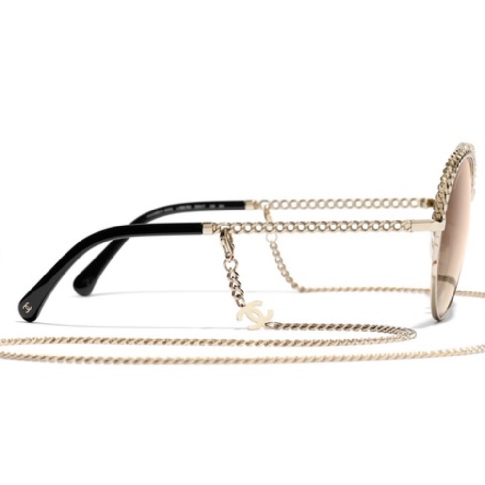 CHANEL Pantos Light Gold/Brown Sunglasses with Chain - Picture 4 of 17